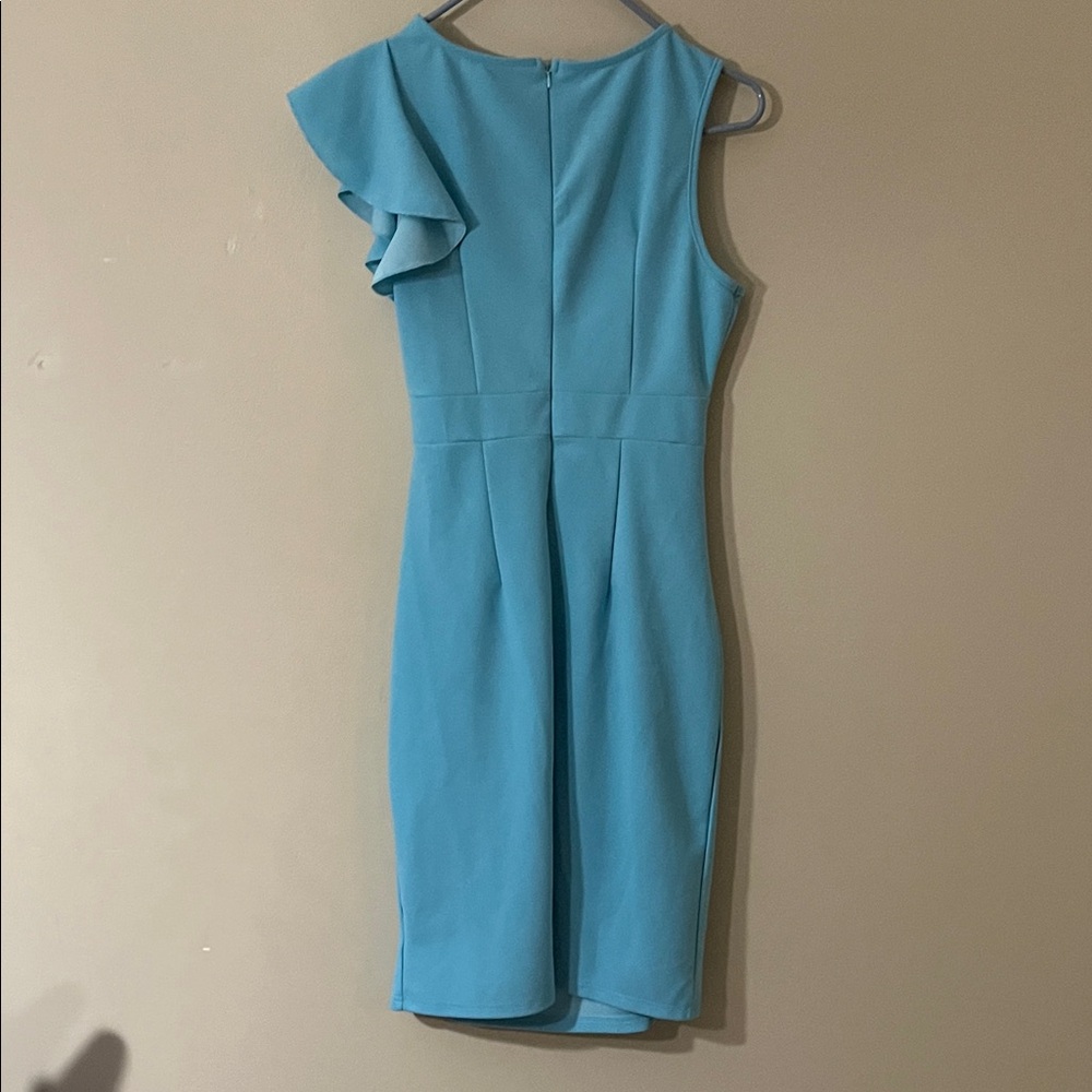 Women’s Sheath Dress Ruffle Front Sleeveless Knee Length Medium Lined Back Zip - Picture 3 of 12